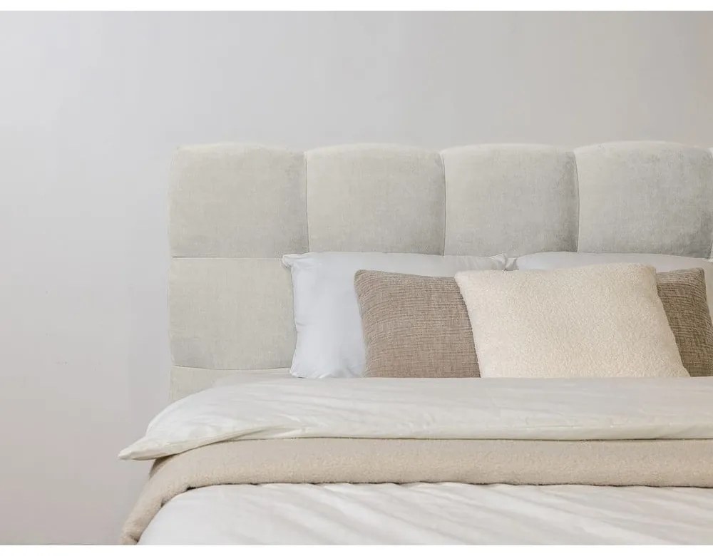 Világosszürke kárpitozott franciaágy ágyráccsal 160x200 cm Kumo – Bobochic Paris