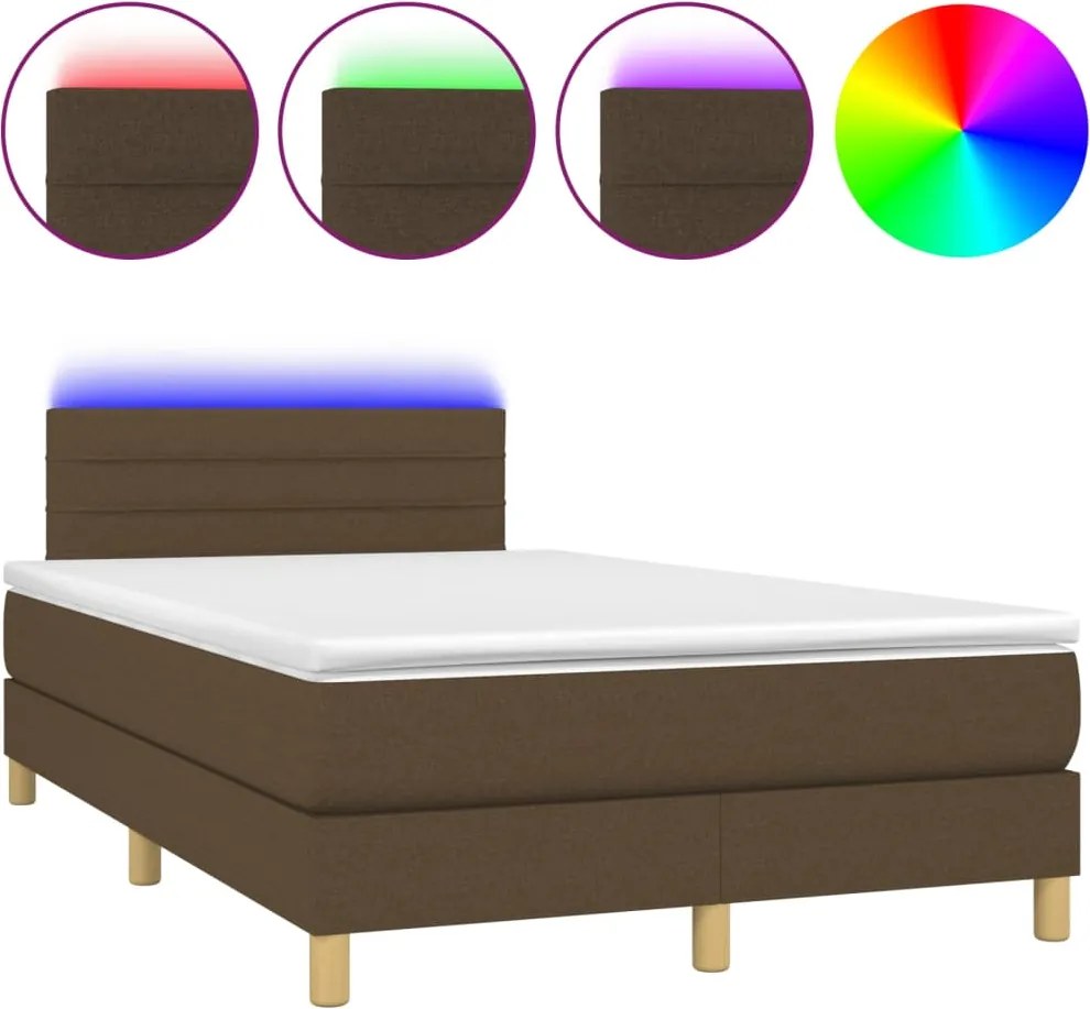 vidaXL barna szövet rugós és LED-es ágy matraccal 120 x 200 cm