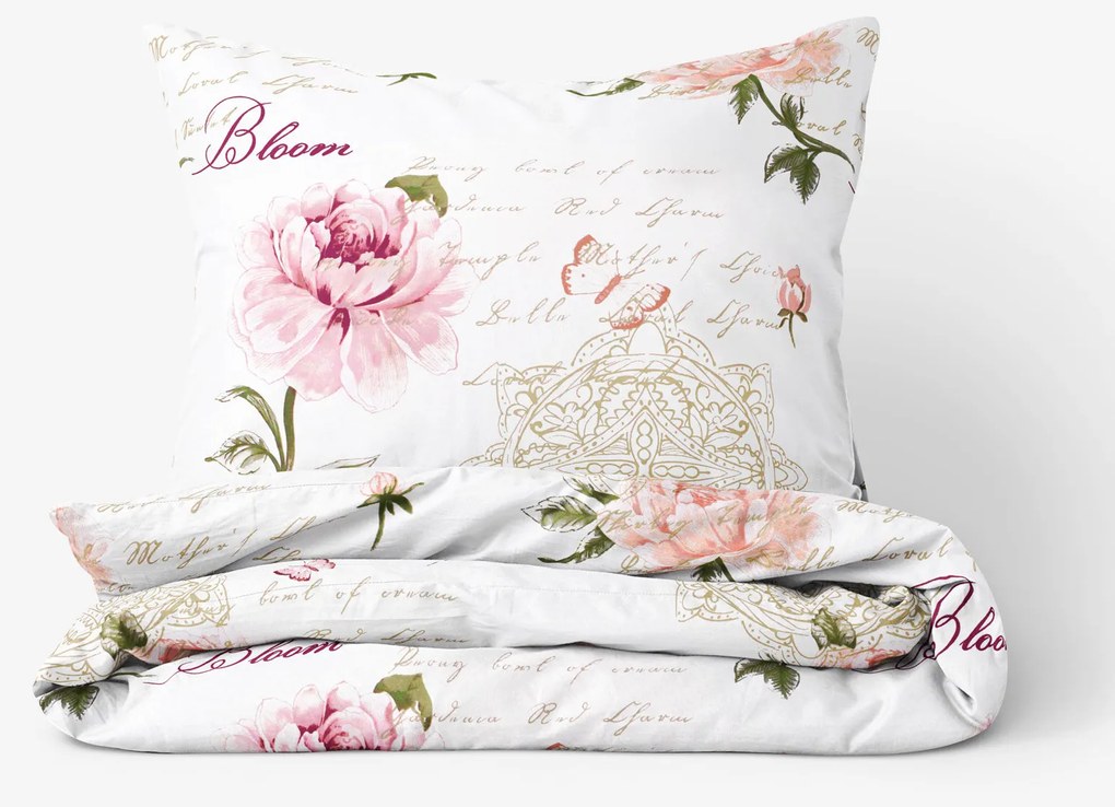 Goldea pamut ágyneműhuzat - pünkösdirózsa mintás 150 x 200 és 50 x 60 cm