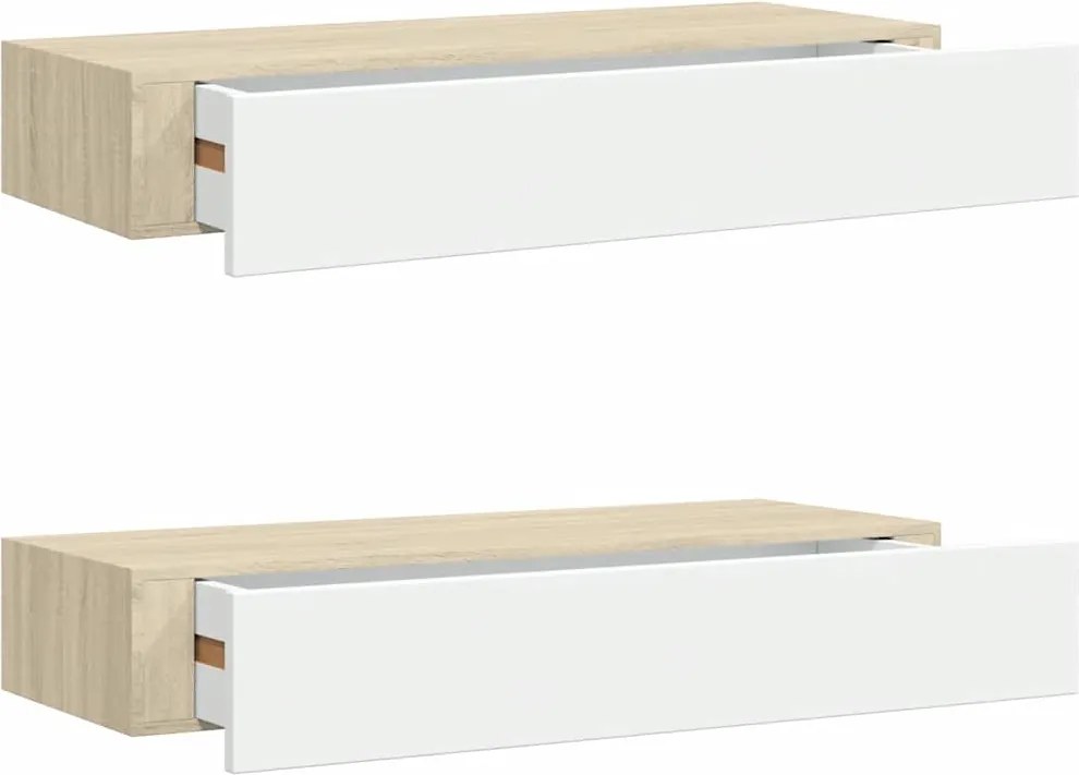 vidaXL 2 db tölgyfa és fehér fali fiókos polc 60 x 23,5 x 10 cm MDF