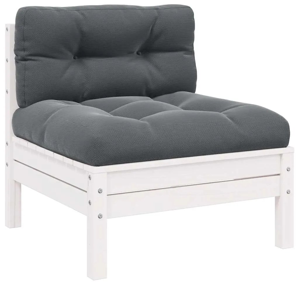 vidaXL kétszemélyes fehér tömör fenyőfa kerti kanapé párnákkal