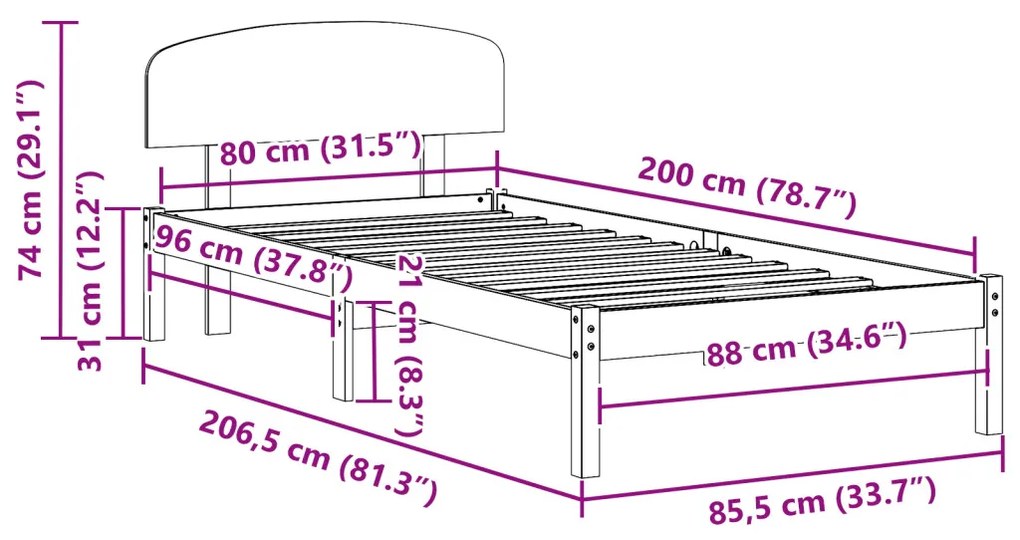 Ágykeret fejtámlával Barna 80 x 200 cm Tömör fenyőfa
