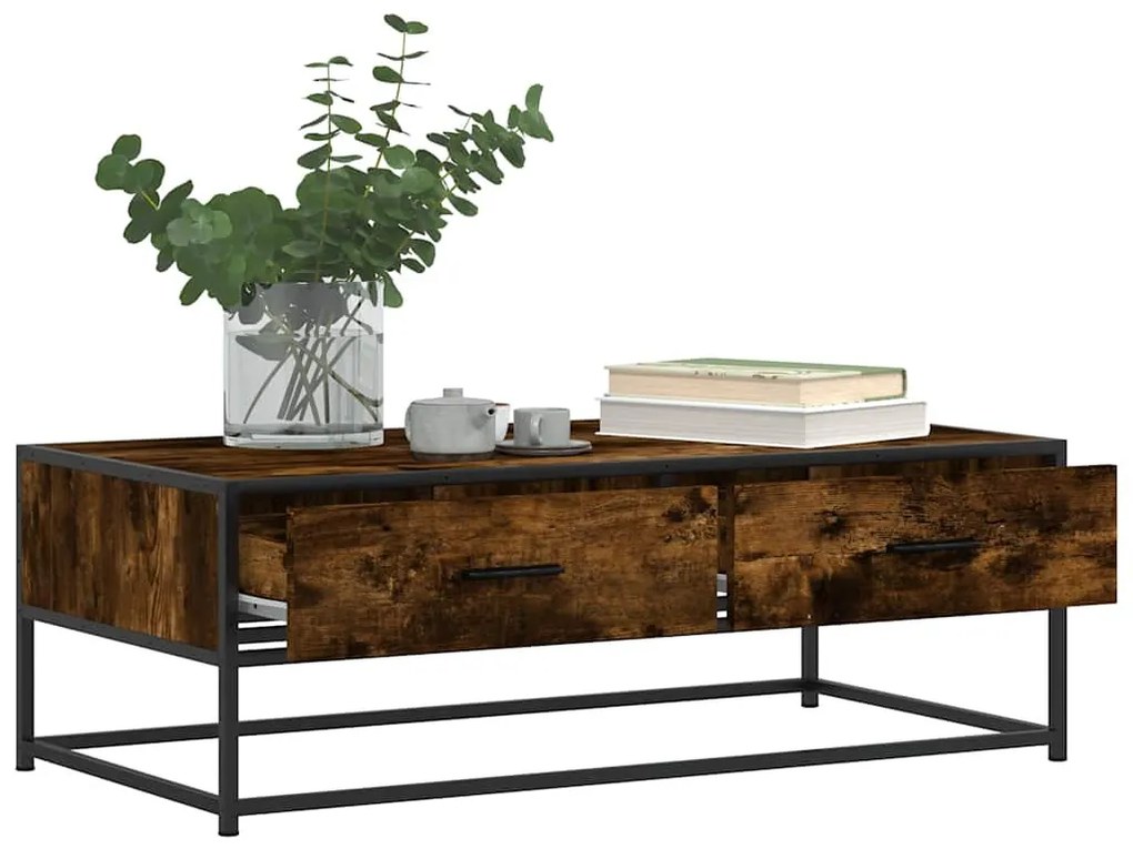 vidaXL füstös tölgy szerelt fa és fém dohányzóasztal 100 x 50 x 35 cm