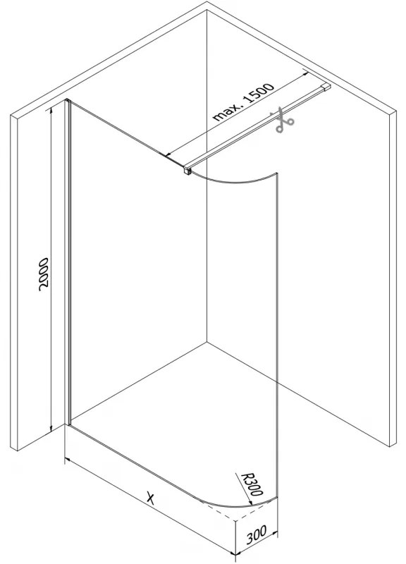 Mexen Kioto, lekerekített zuhanyparaván 130 x 200 cm, 8 mm átlátszó üveg, króm profil, 800-130-101-01-06