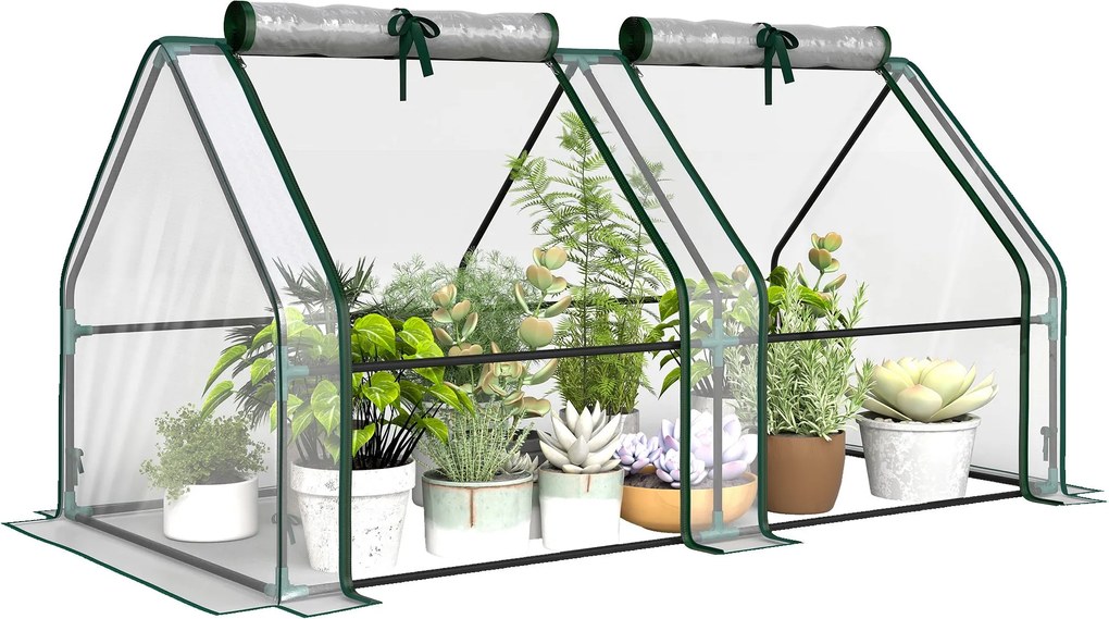 Outsunny átlátszó hordozható fóliaház cipzáras ablakkal — porfestett acélváz, 180×90×90 cm | Aosom