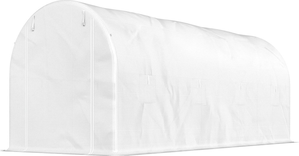 Outsunny Kert Tonnel Üvegház 500x200x205 cm Roll-Up Ajtóval és 8 Ablakkal PE Fedél 140 g/m² Fém Váz Zöldségtermesztéshez Fehér | Aosom