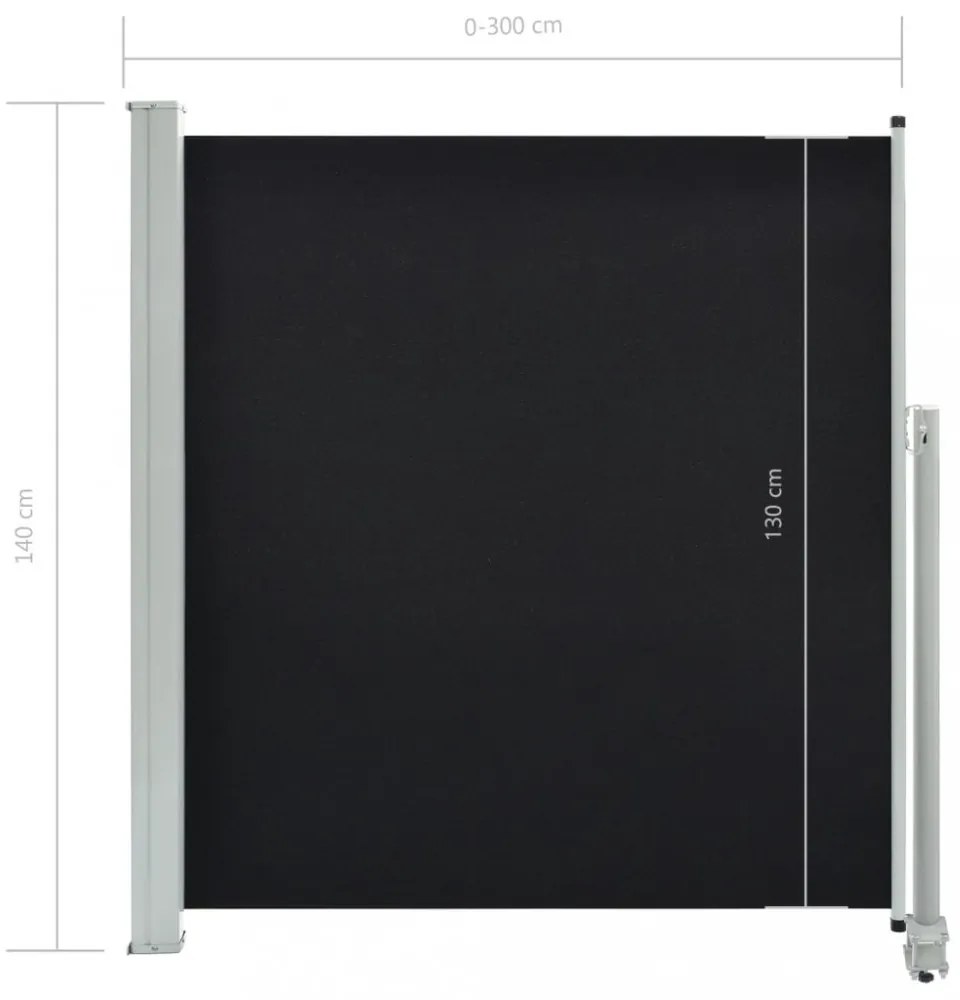 fekete behúzható oldalsó terasz napellenző 140 x 300 cm