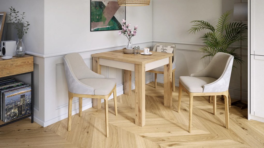 Mazzoni FONTE Artisan Tölgy / Bézs (Pezsgő) -KLASSZIKUS 130 cm-re BŐVÍTHETŐ ASZTAL KONYHÁBA/NAPPALIBA!