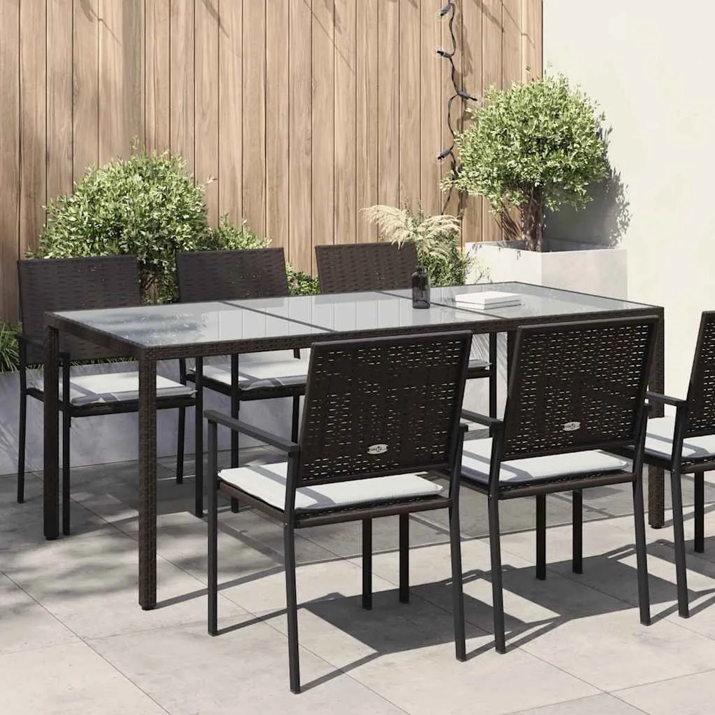 vidaXL barna polyrattan és edzett üveg kerti asztal 190 x 90 x 75 cm