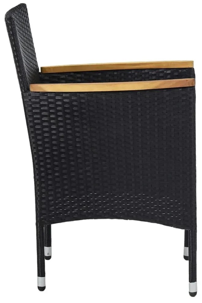5 részes fekete polyrattan és edzett üveg kerti étkezőszett