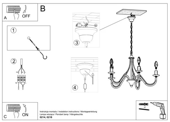 Csillár láncon MINERWA 5 5xE14/40W/230V fehér