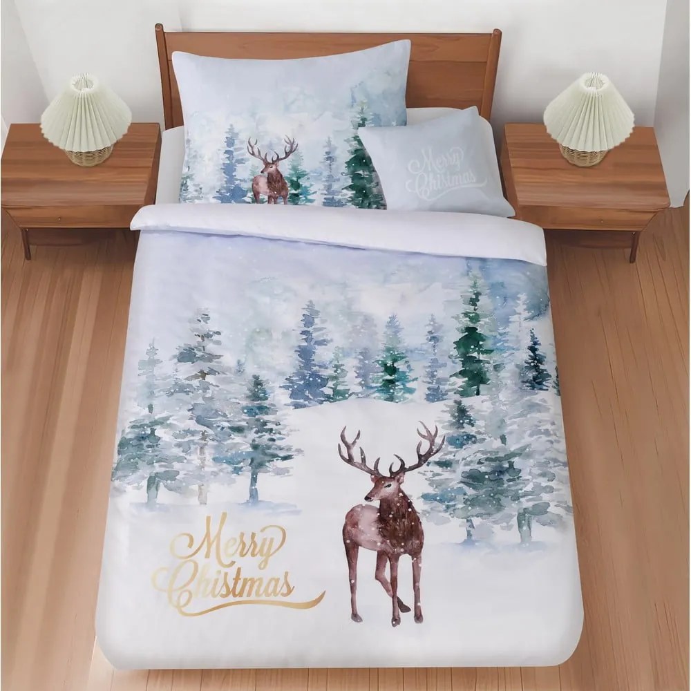 Világoskék egyszemélyes háromrészes ágyneműhuzat 140x200 cm Peaceful Winter – My House