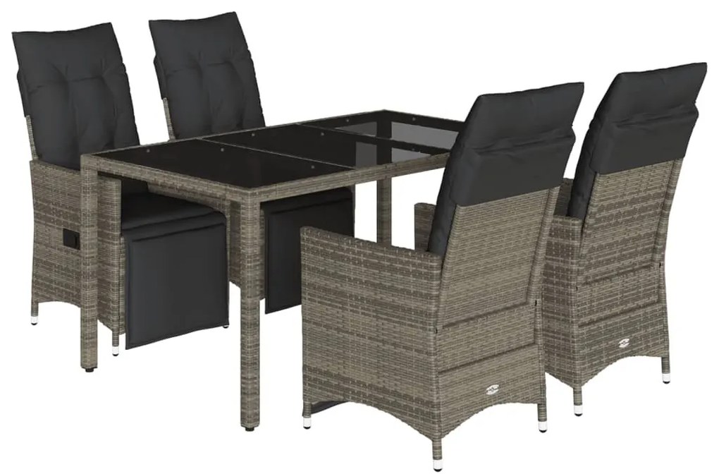 5 részes szürke polyrattan kerti bisztrógarnitúra párnákkal