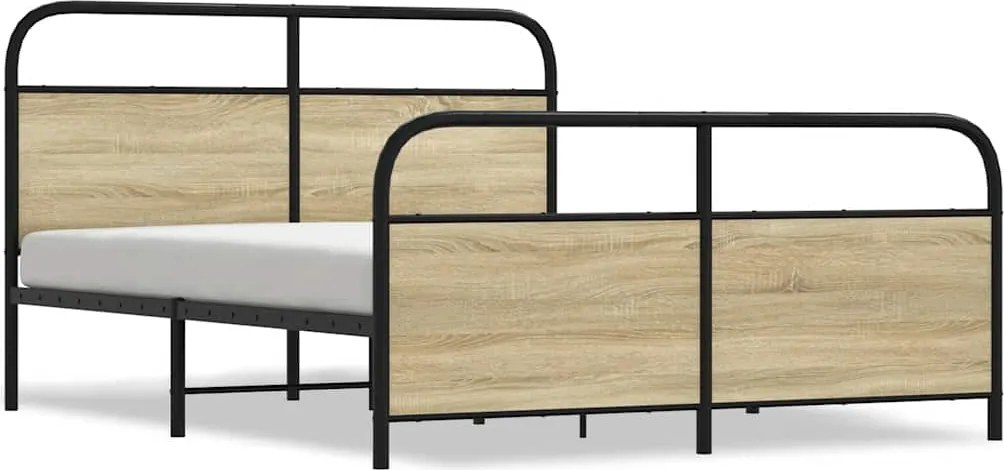 vidaXL sonoma tölgy színű fém ágykeret matrac nélkül 150 x 200 cm