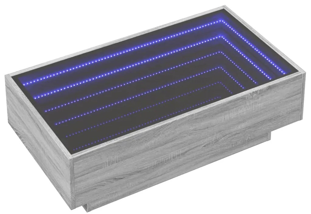 Szürke sonoma szerelt fa dohányzóasztal LED-del 90 x 50 x 30 cm