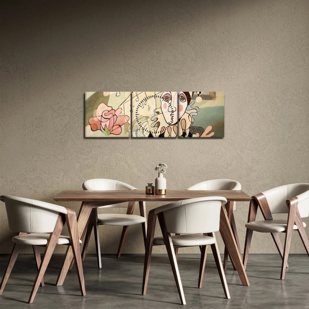 Kép - kubizmus -harlequin and rose (órával) (90x30 cm)
