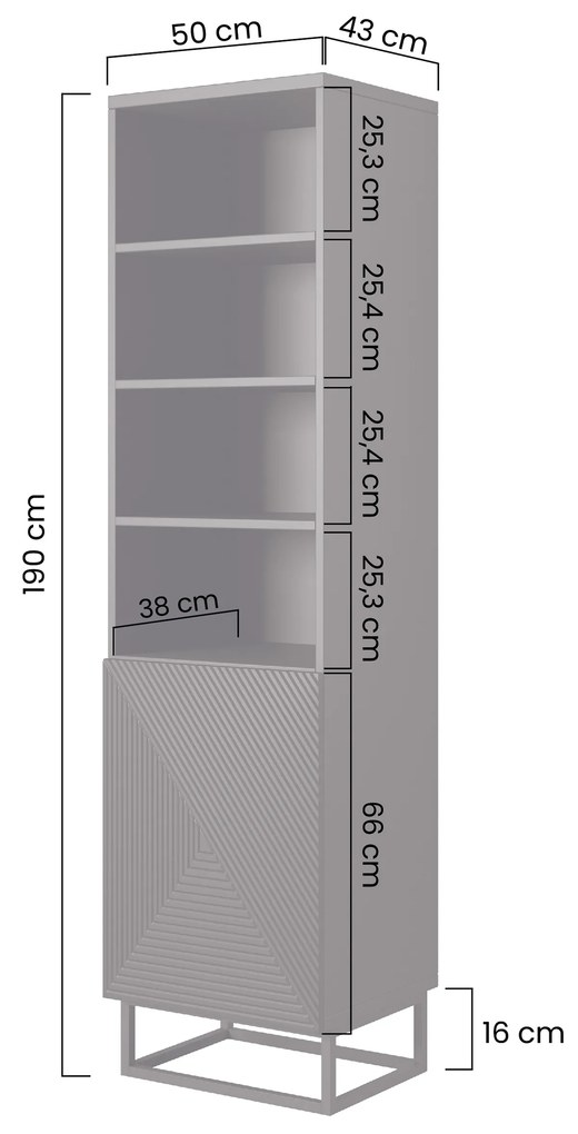 Asha bordázott előlapos polc 50 cm fém lábakon - matt fekete