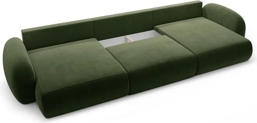 Zöld bársony kinyitható-tárolóhelyes (U alakú) sarokkanapé Tonale – Cosmopolitan Design