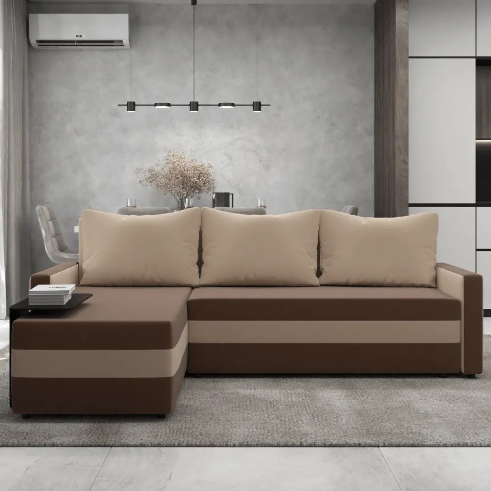 Univerzális ülőgarnitúra, barna/bézs, PAULITA NEW