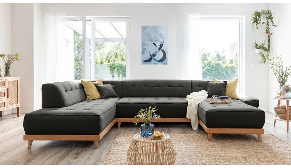 Dazzling Daisy sötétszürke kinyitható U alakú kanapé, bal oldalas - Miuform