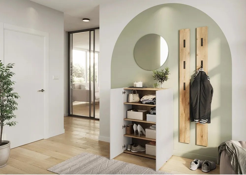 Krémszínű szekrény tölgyfa dekorral 74x105x33 cm Alviano – Germania