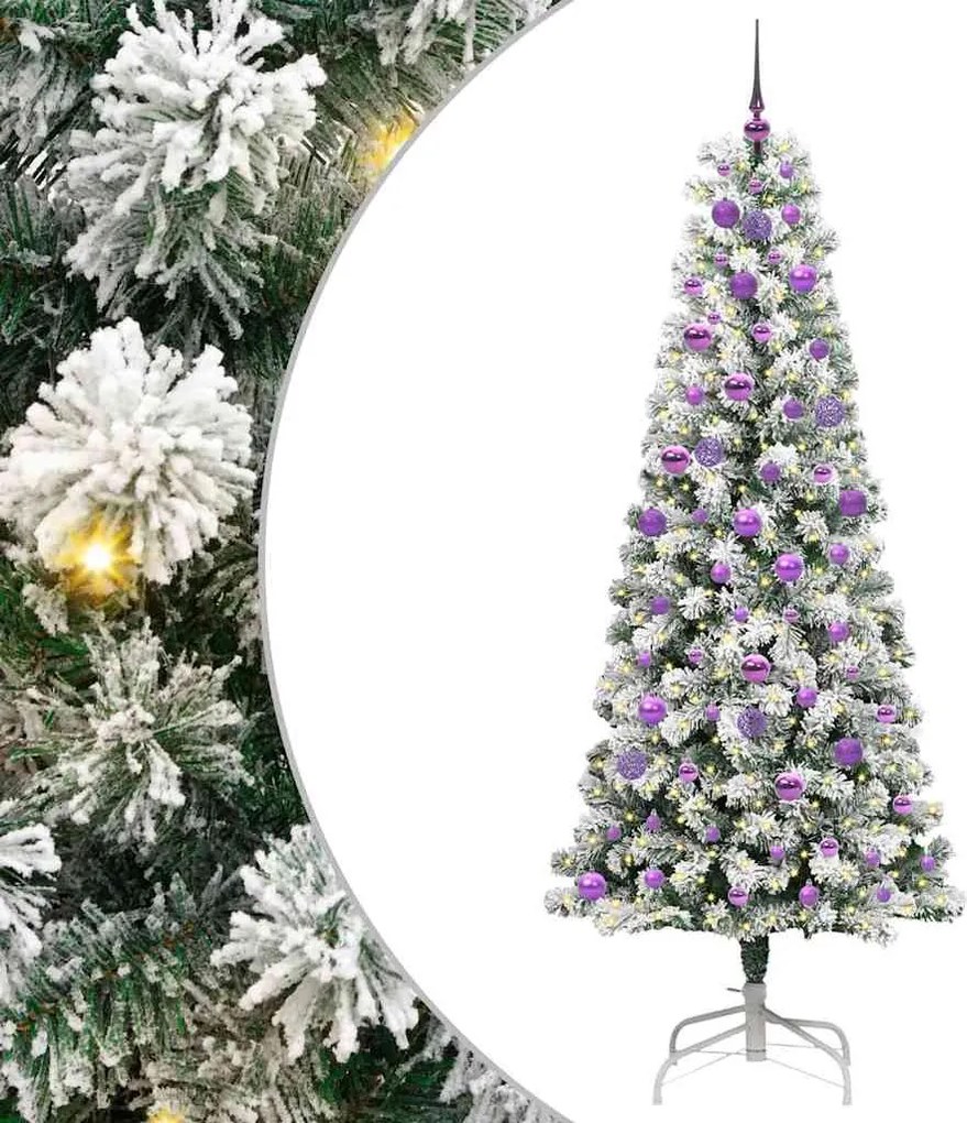vidaXL Műanyag Hajtogatós Karácsonyfa 300 LED-del Zöld és Fehér 210 cm