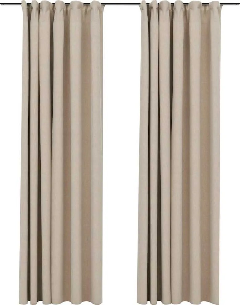 vidaXL 2 db bézs vászonhatású sötétítőfüggöny kampókkal 140 x 245 cm