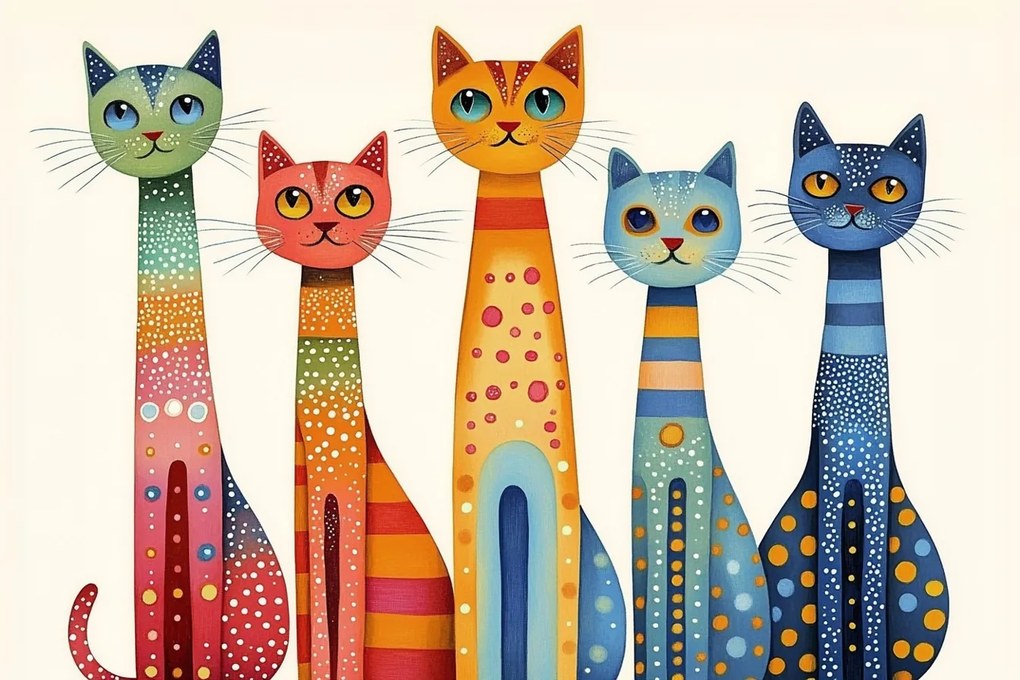 Fotótapéta Flizelina Gyerekek Folk Pop Art Etno Színes Macskák 368x254 ragasztó