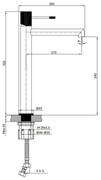 Cersanit S951-599 - Mosdócsap ZEN 32,2 cm fekete