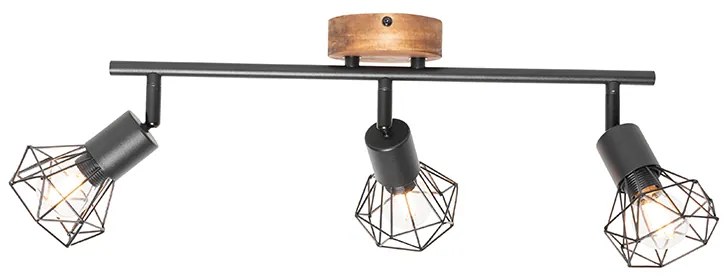 Spotlámpa fekete fával forgatható és dönthető 3-lámpás - Mosh