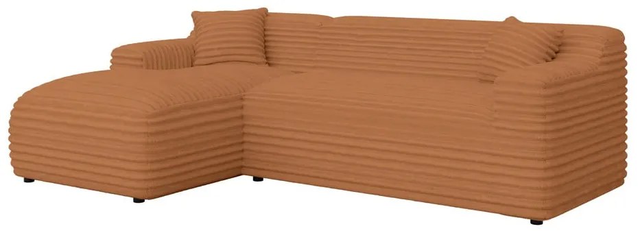Terrakotta színű kordbársony sarokkanapé (bal oldali-heverő résszel) Martin – Ropez