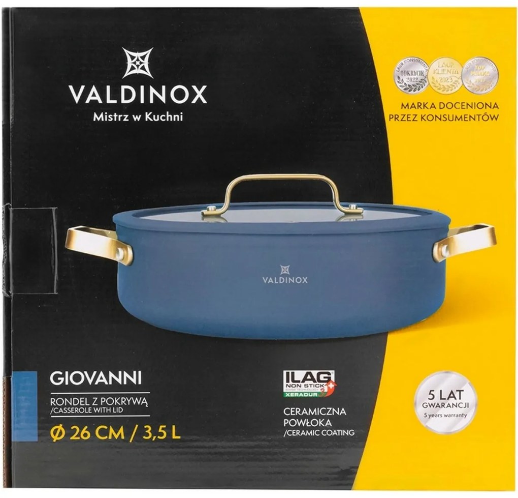 Valdinox Giovanni széles lábas, fedővel 26 cm, 3,5 l