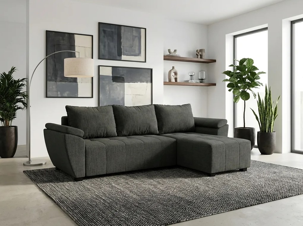 LIVARO L alakú kihúzható, megfordítható sarokkanapé 251x140 cm, sötétszürke
