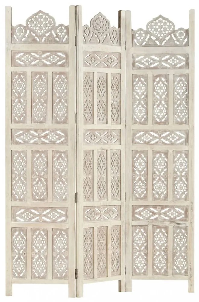 3-paneles fehér mangófa kézzel faragott térelválasztó 120x165cm