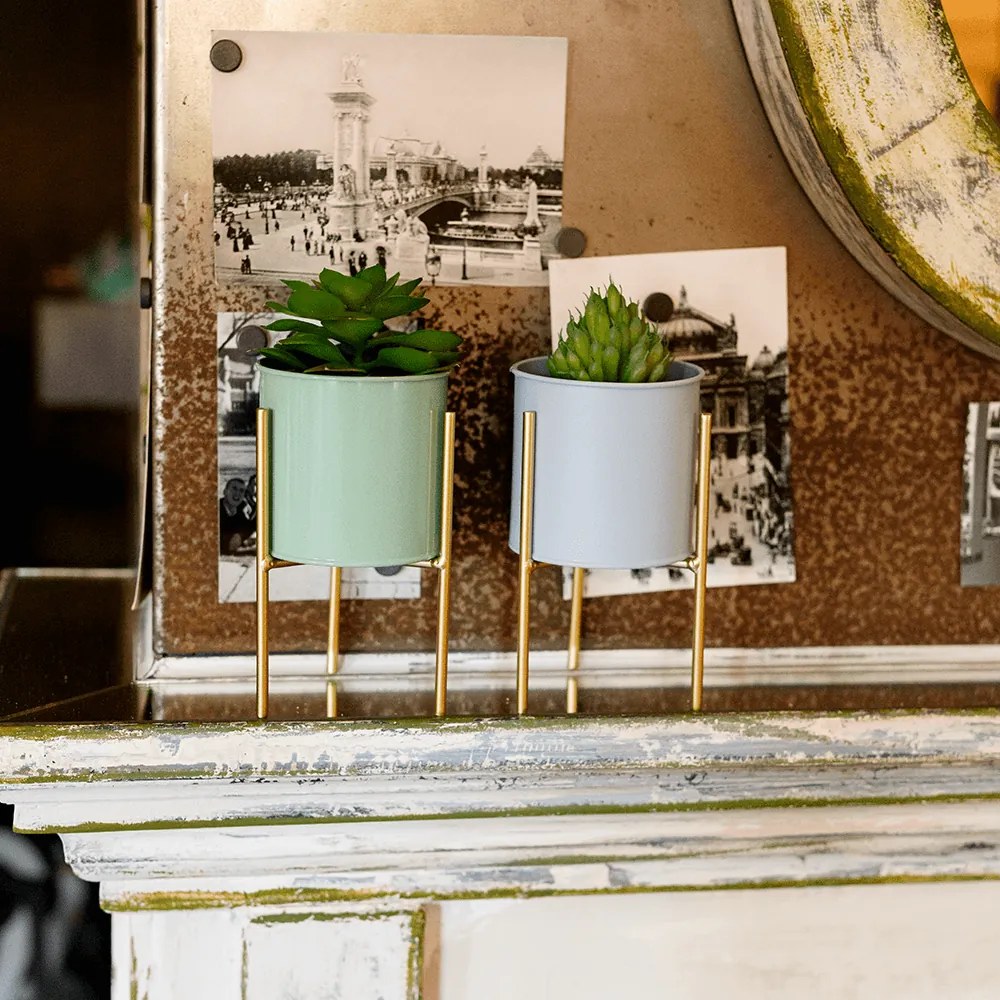 2 darabos virágtartó szett, kék/neo mint/arany, ROZEL SET