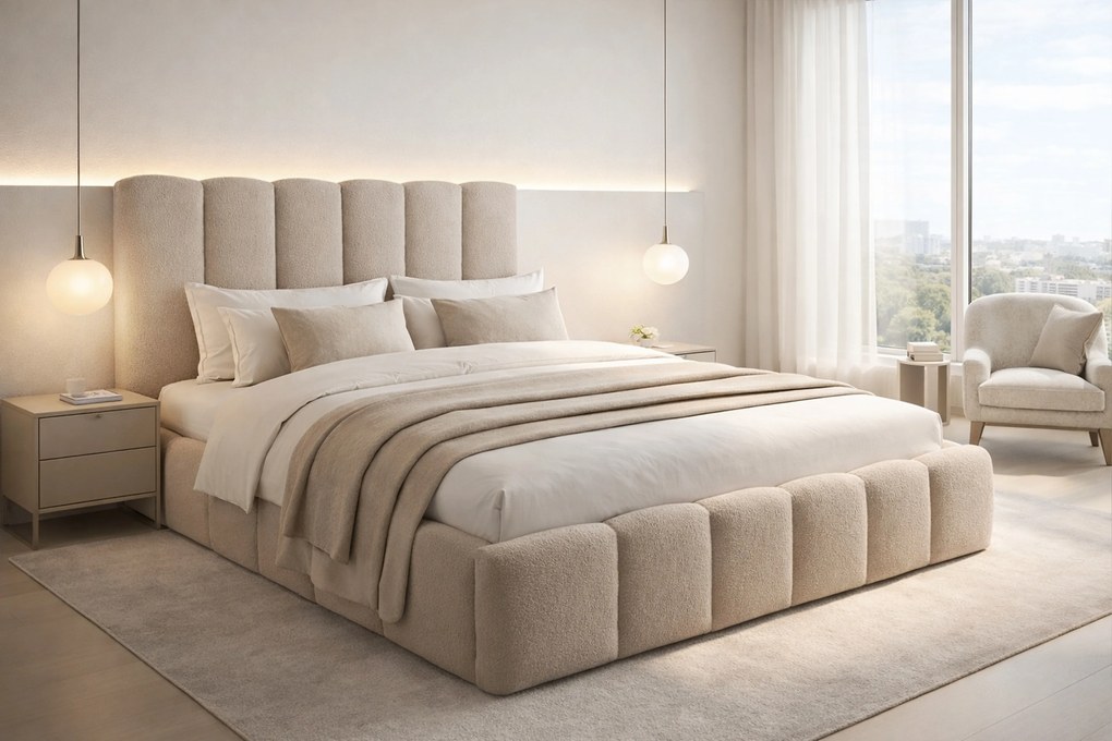 Aura kárpitozott ágy 160x200 ágyneműtartóval - bézs bouclé Quelle 03