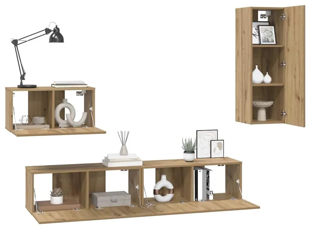 Fali TV Szekrény 4 pcs kézműves tölgy 200 x 30 x 30 cm