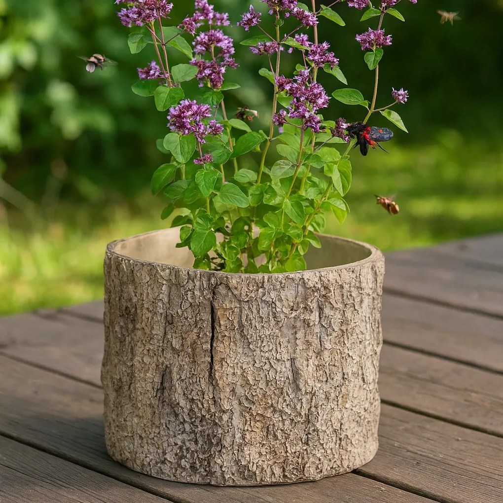 Virágcsomagolás fa kérget utánzó, 19,5 x 19,5 x 17 cm, beton, 21 cm