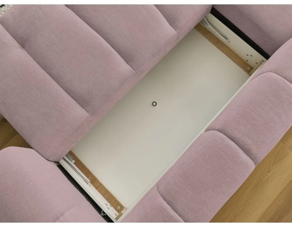 Rózsaszín kinyitható-tárolóhelyes sarokkanapé (bal oldali-heverő résszel) Fuji – Bobochic Paris