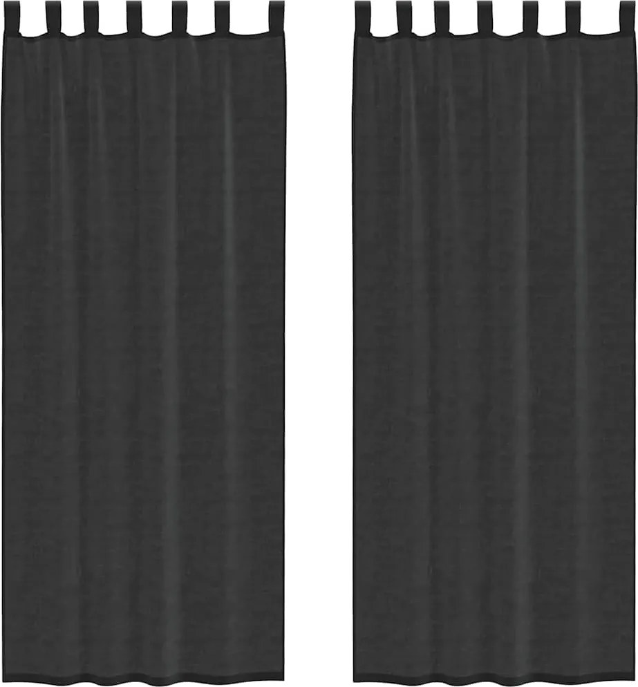 vidaXL 2 db fekete fátyolfüggönyök fülecske tetejével 140x260 cm