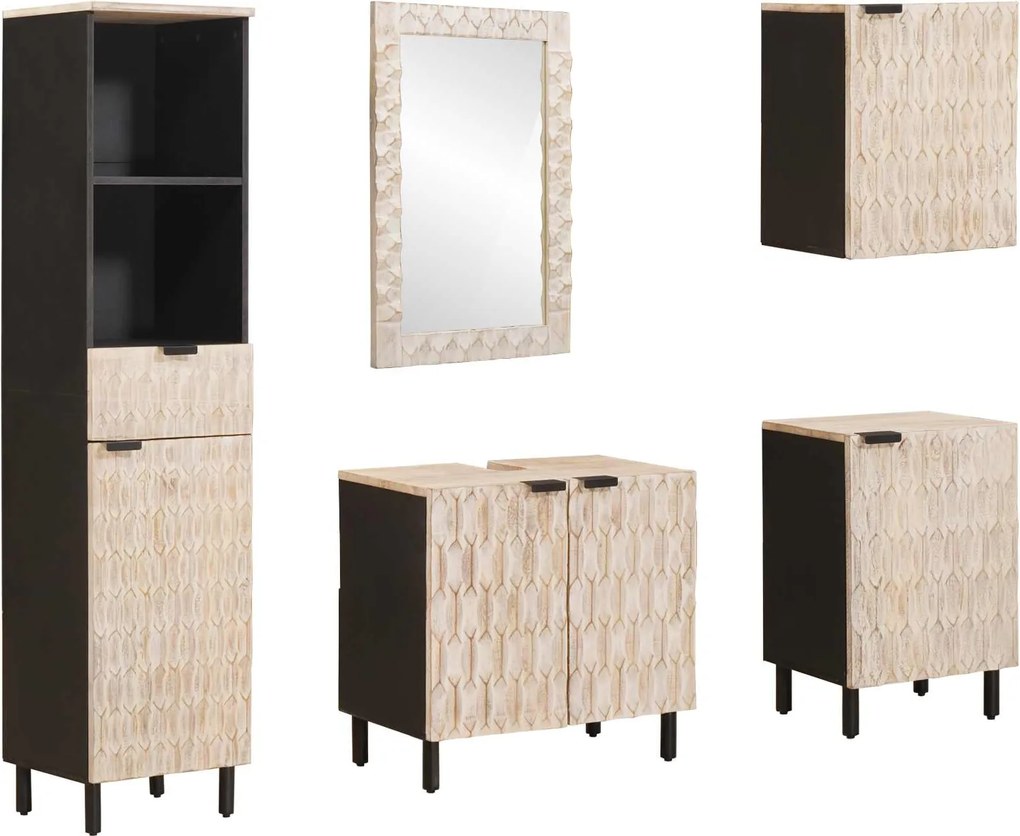 vidaXL Fürdőszoba szettek 5 pcs Fehér mosott felület Tömör Mangófát
