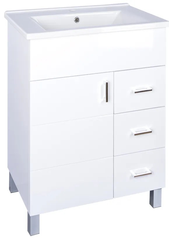 VivaStyle KARINA 75 lábon álló fürdőszobabútor 3 fiókos Sanovit ATRIA 9075 mosdóval 75,3 x 45,5 cm
