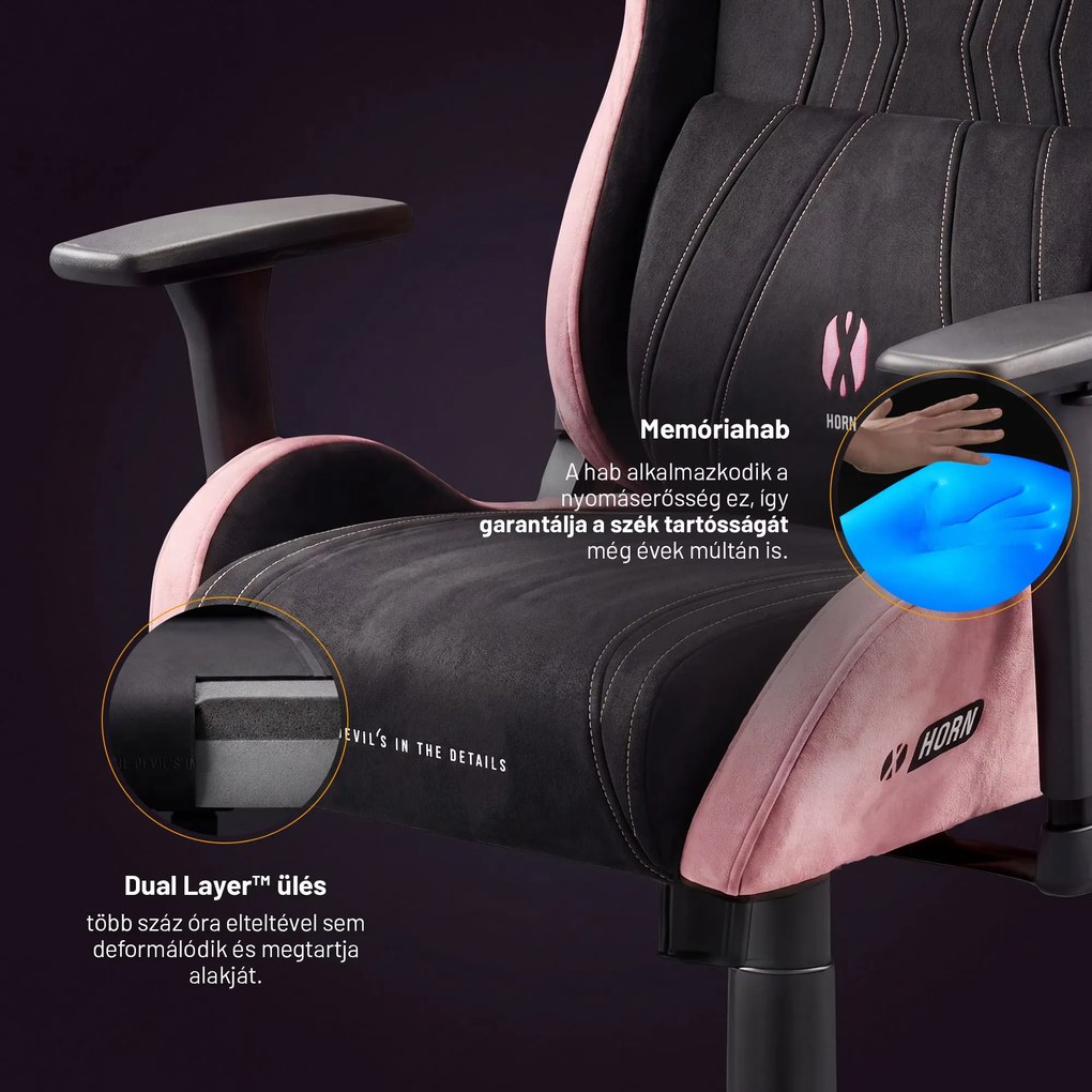 Gamer szék szövet Normal Size, fekete-rózsaszín: Diablo X-Horn 2.0 Akira Pink