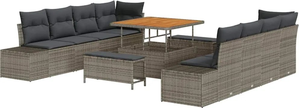 vidaXL Kerti Kanapé Szett párnával tárolóval 11 pcs Szürke Poli rattan