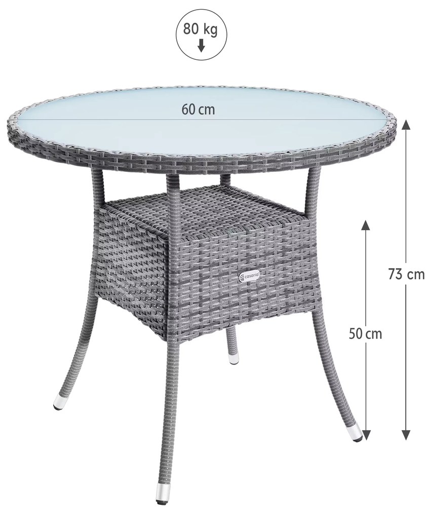 Casaria® Rattan asztal Ø60 cm - szürke