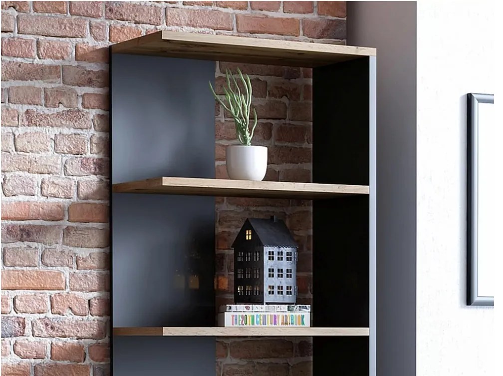 Corner könyvespolc wotan tölgy, fekete