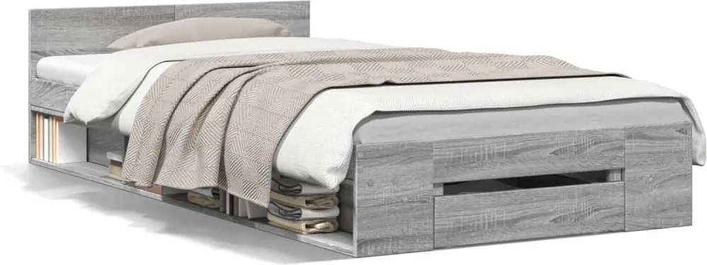 vidaXL szürke sonoma színű szerelt fa ágykeret fiókkal 75x190 cm