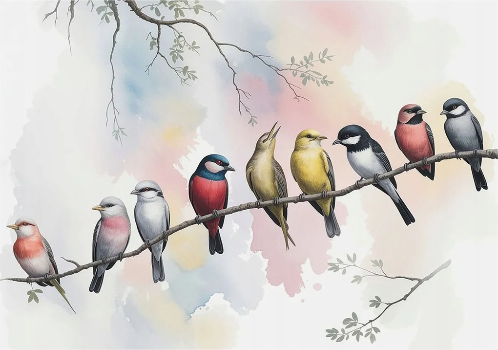 Flizelin tapéta Divatos 3D ragasztóval Fali Madarak az ágon 208x146 Ragasztó