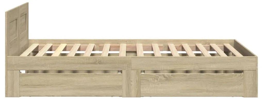 sonoma-tölgyszínű szerelt fa ágykeret fejtámlával 90 x 200 cm