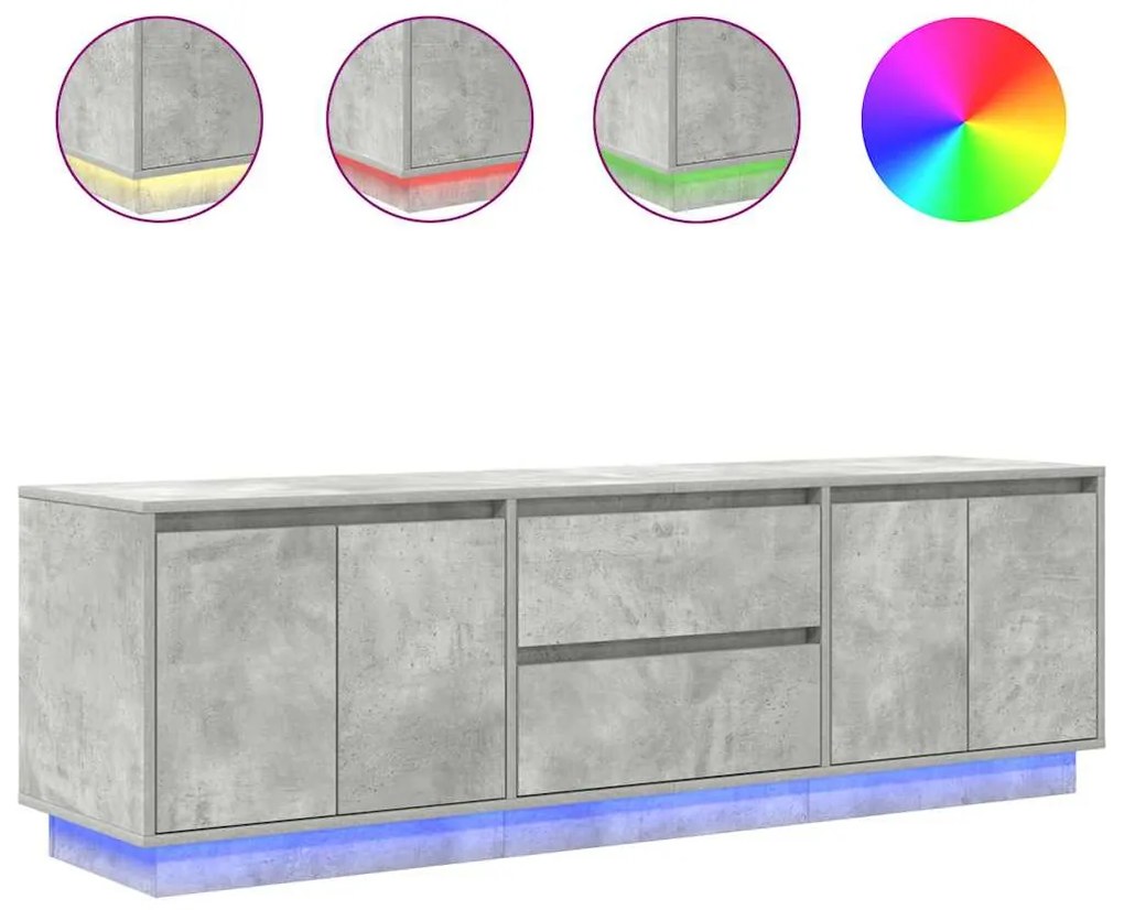 betonszürke TV-szekrény LED lámpákkal 160,5x41x50 cm